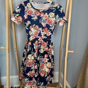 LuLaRoe XXS Amelia Dress Navy & Floral
